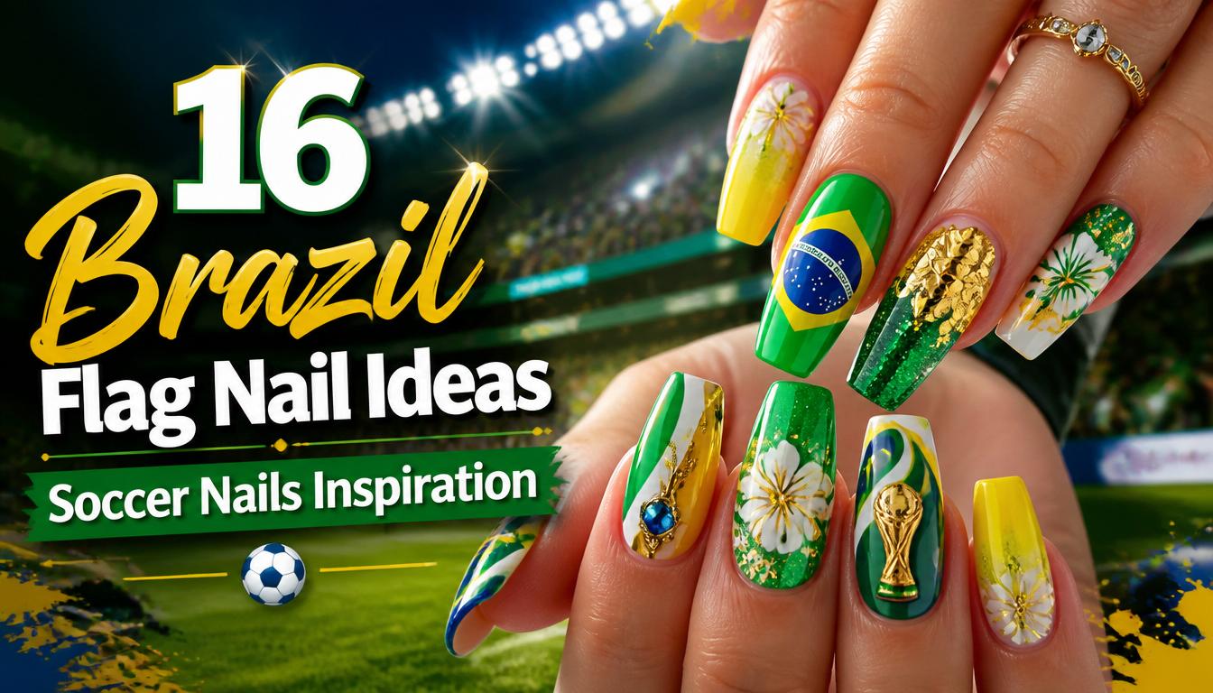 16 Brazil Flag Nails for FIFA World Cup 2026