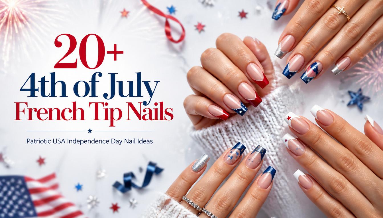 4th of July French Tip Nails for USA Independence Day