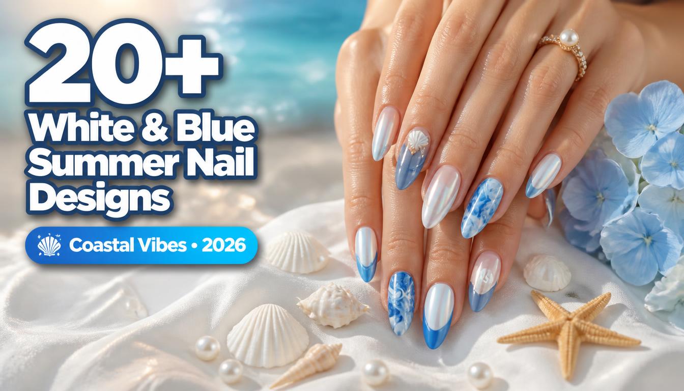 20+ White and Blue Summer Nail Designs for a Coastal Vibe